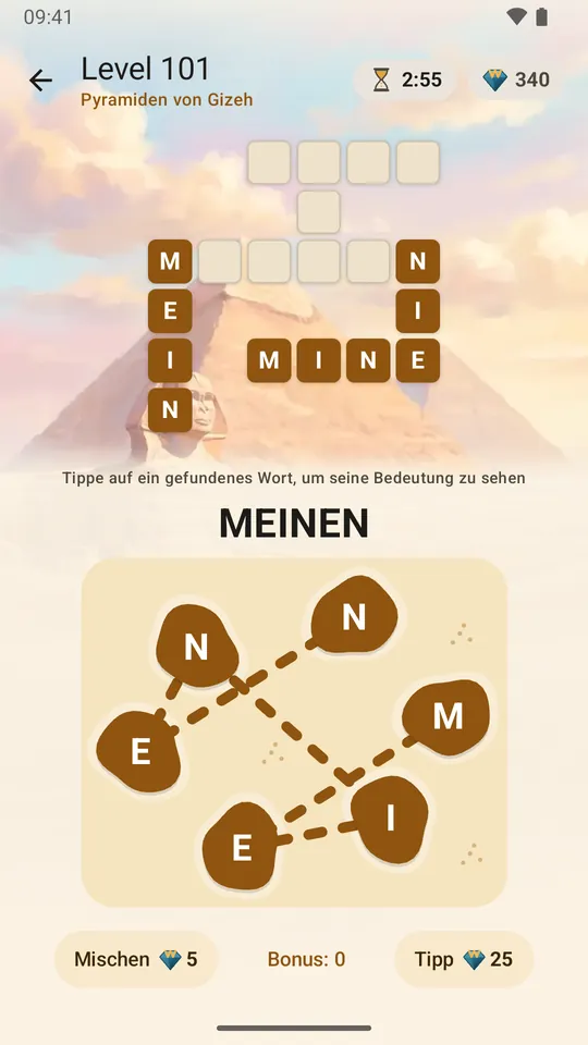 Über die Buchstabeninseln gleiten, um ein Wort zu bilden