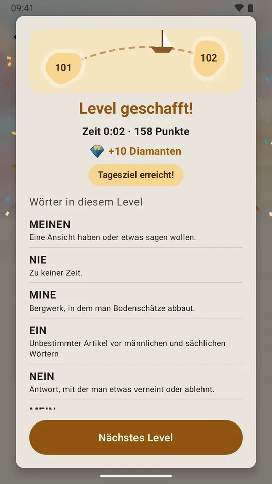 Level geschafft: Punkte der Station und Tagesziel