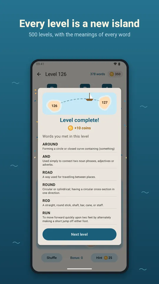 Level complete with the meanings of every word