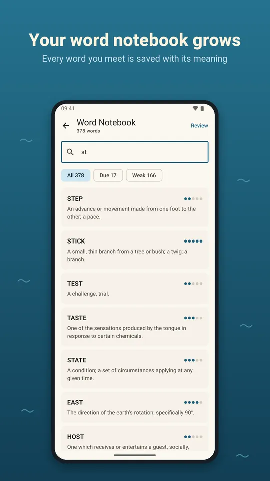 Word Notebook with filters
