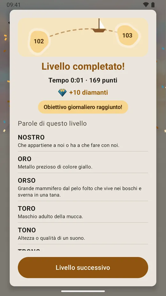 Livello completato: punti della tappa e obiettivo giornaliero