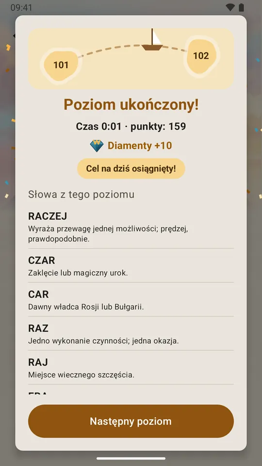 Poziom ukończony: punkty przystanku i cel dzienny